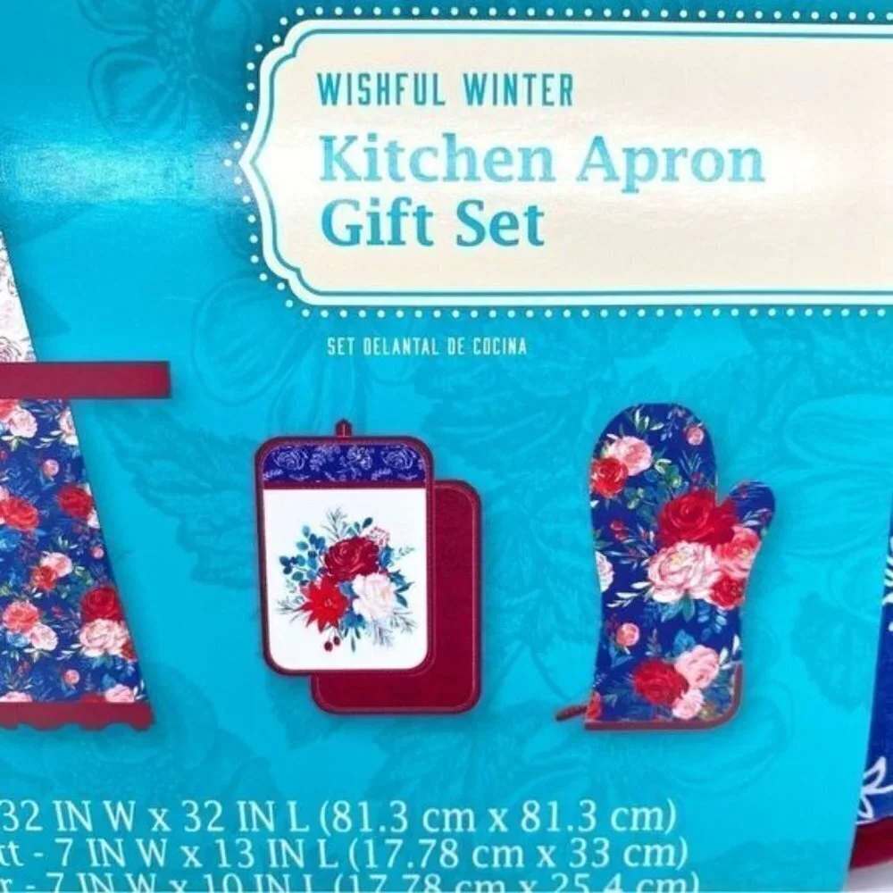 Pioneer Woman Howdy Holiday Kitchen Apron Potholder Mitt Set New